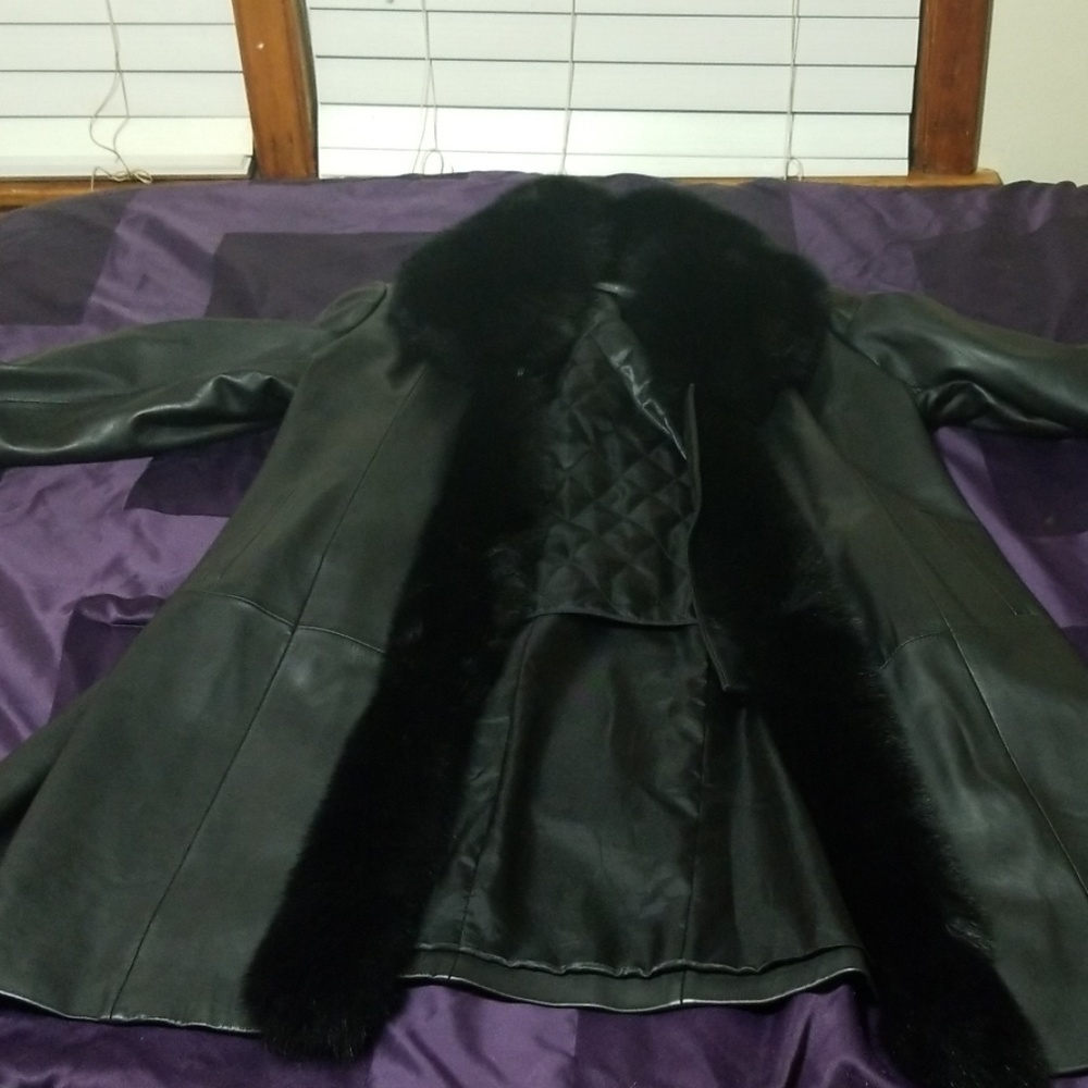 100% Genuine Leather and Fox fur coat